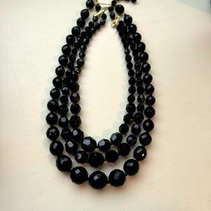 Vintage Jet black beads necklace set of two